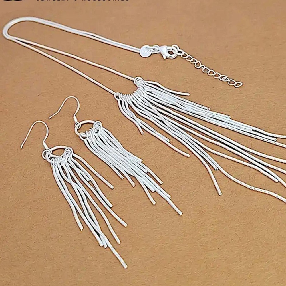 Tassel Sterling Silver Necklace Earrings Matching Set